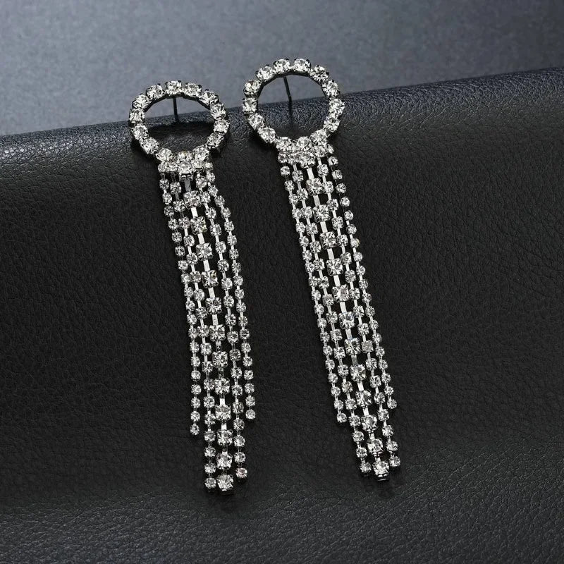 Luxury Rhinestone Crystal Long Tassel Earrings