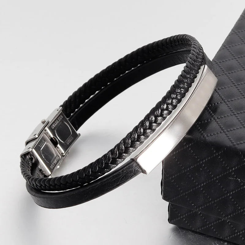 Simple Style Black Genuine Leather Bracelet