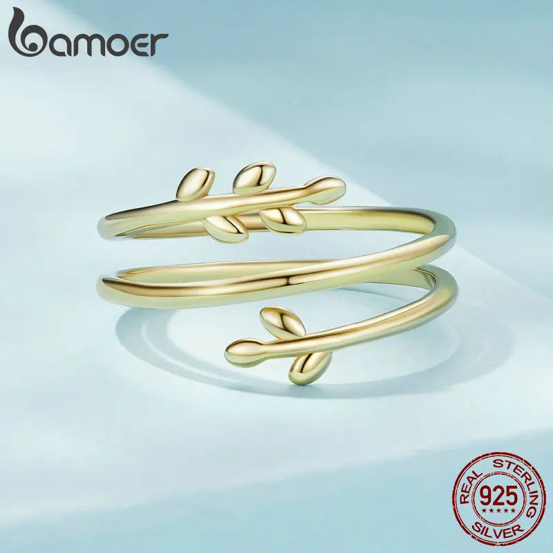 925 Sterling Silver Leaves Adjustable Ring