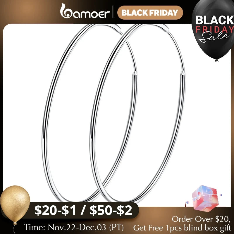 925 Sterling Silver Large Hoop Earrings