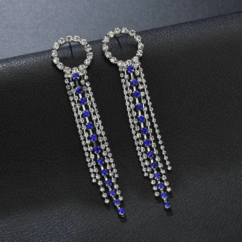 Luxury Rhinestone Crystal Long Tassel Earrings