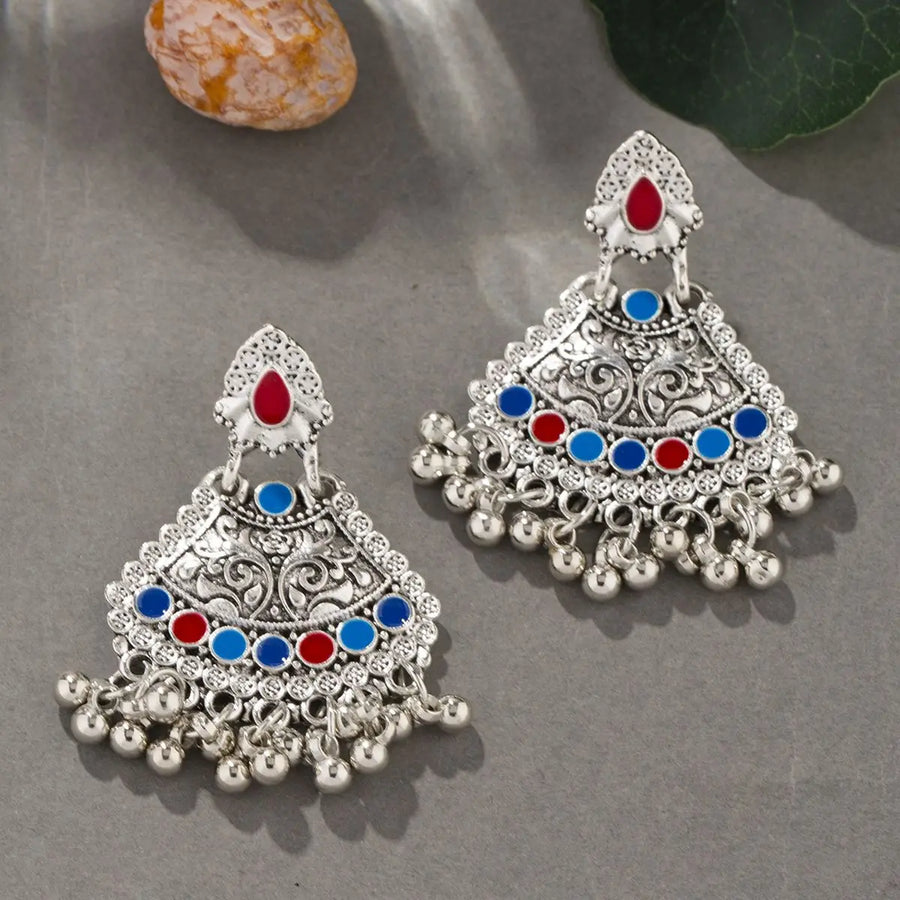 Vintage Antique Silver Color Carving  Drop Earrings