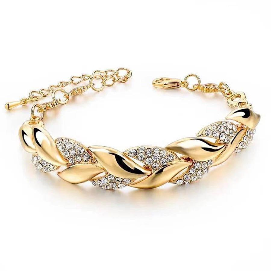 Braided Gold Color Leaf Bracelets