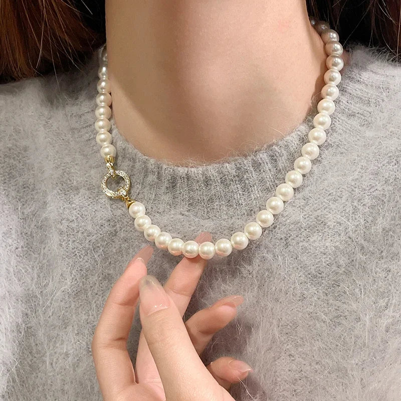 Round Pearl Circle Pendant Necklace