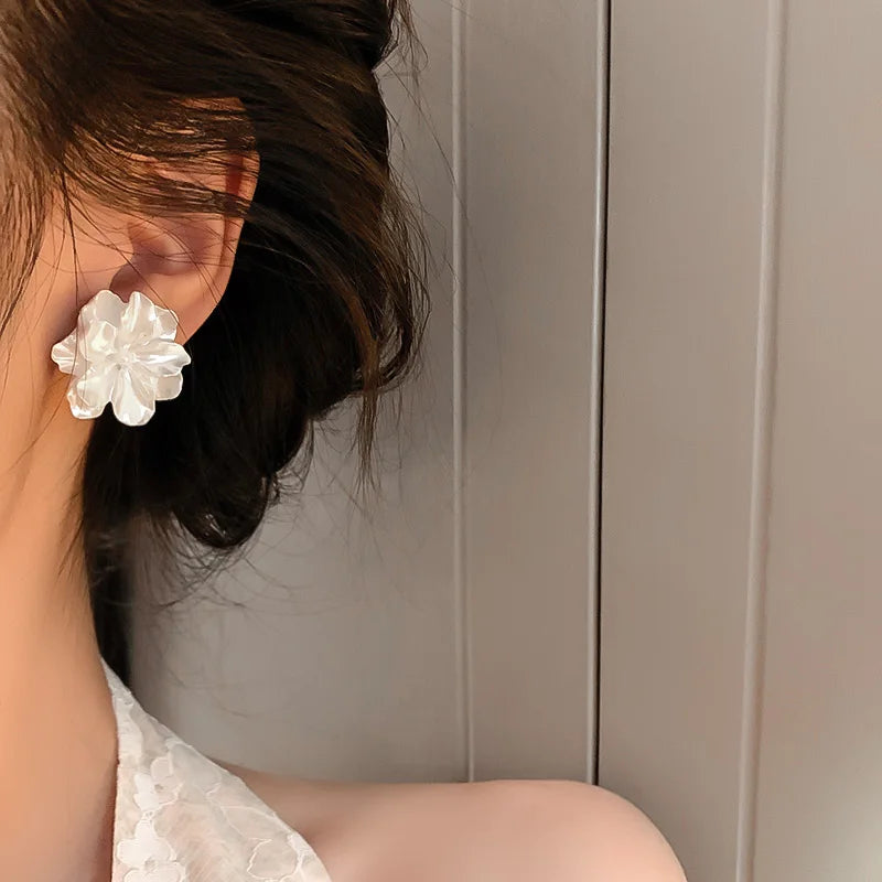 White Flower Stud Earrings