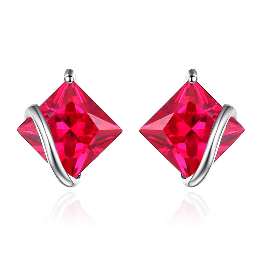 Red Ruby 925 Sterling Silver Stud Earrings