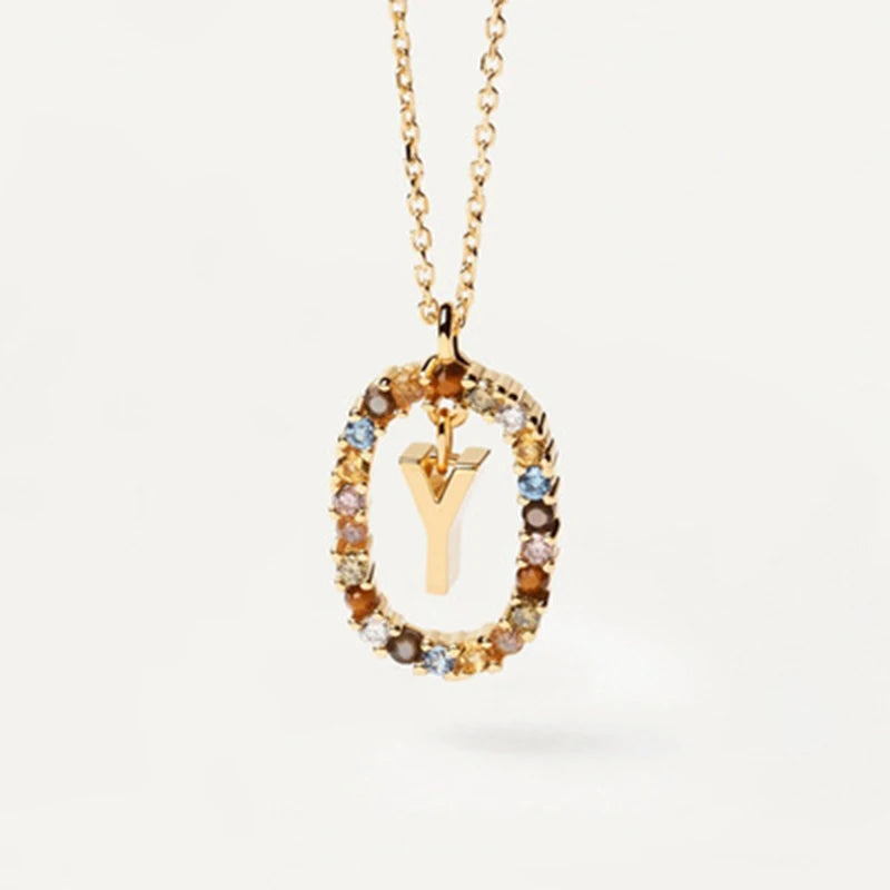 Colored Zircon Letter Necklace