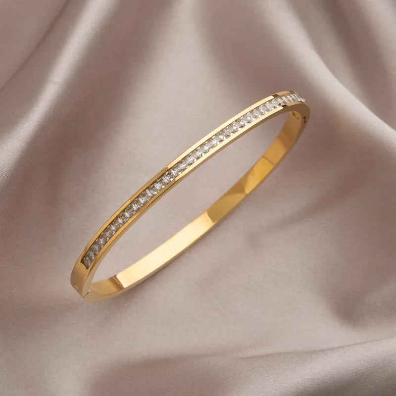 Gold Titanium Bracelet with Zircon