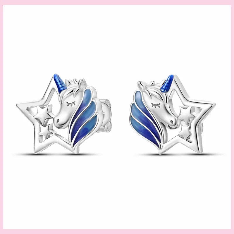 Sparkling Blue Zircon Star Moon Stud Earrings